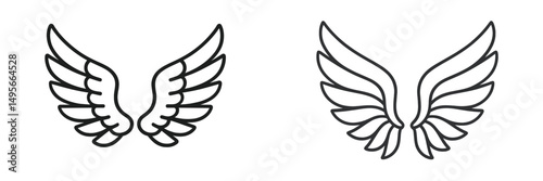 Stylized wing illustrations showcasing delicate line work and variety in feather design suitable for various creative projects