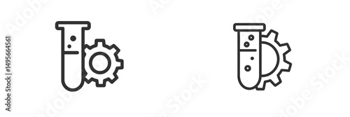 Scientific symbols representing chemistry and engineering with test tubes and gears in a minimalist design
