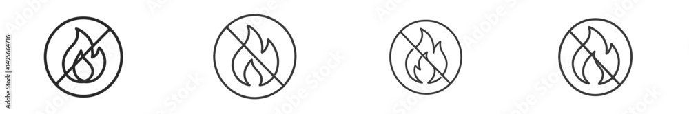 Visual representation of fire safety symbols indicating no flames, no ignition sources, and fire hazards avoidance Visual representation of fire safety symbols indicating no flames, no ignition sources, and fire hazards avoidance