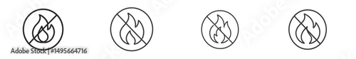 Visual representation of fire safety symbols indicating no flames, no ignition sources, and fire hazards avoidance
