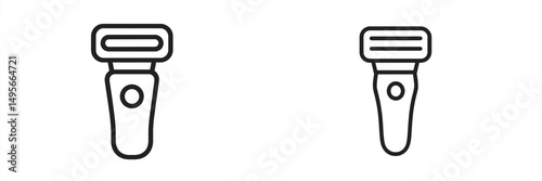 Two simple line art designs of razors showcasing different angles on a clean white background