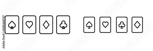 Playing cards arranged in suits on a plain background showcasing spades, hearts, diamonds, and clubs in a creative layout