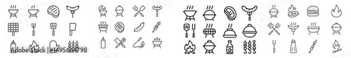Icons representing barbecue cooking utensils, food items, and outdoor grilling activities