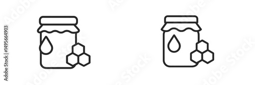 Illustration of honey jar and hexagonal honeycomb on a white background showcasing sweetness and nature's goodness