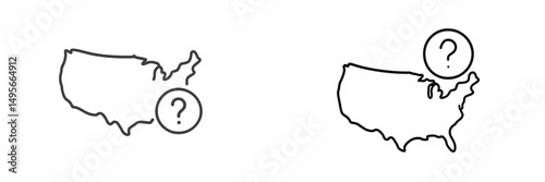 Outline maps of the United States presented with question marks, indicating uncertainty regarding geographical details or locations