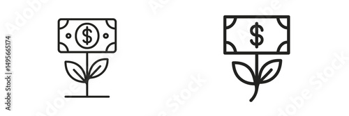 Symbols of money growth represented by dollar bills and plants, showcasing financial prosperity and environmental sustainability