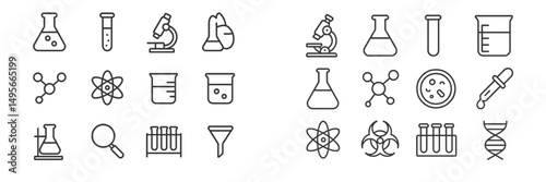 Collection of lab equipment and science icons suitable for educational purposes in various fields of study