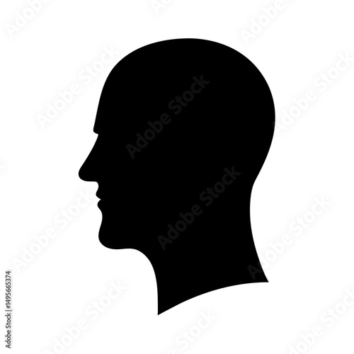 Silhouette of a human head in profile with a bald scalp design