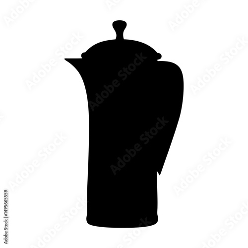 Silhouette of a tall, vintage coffee pot with a decorative lid