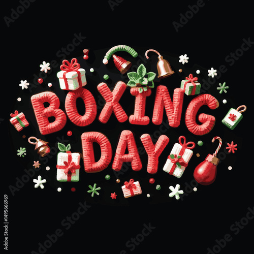 Boxing Day Holiday Vector – Post-Christmas Sales, Shopping Deals, Discounts, Gift Exchange, Festive Season, Winter Sale, Holiday Shopping Spree, Family Time, Bargains & End of Year Celebration!