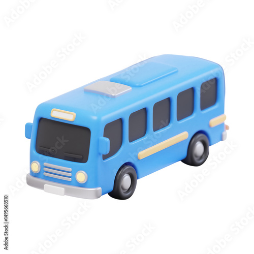 Cute Blue Cartoon Bus 3D Render for Childrens Illustrations