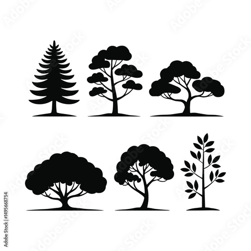 tree silhouettes of various trees vector illustration on white background