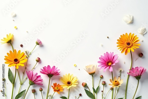 Delicate scattered wildflowers on white, minimalist design, fabric, pastel