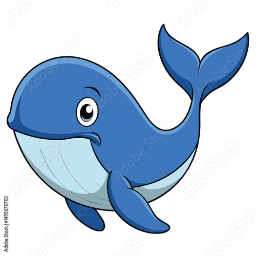 Cartoon bashful right whale on white background