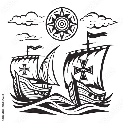 Vintage Sailing Ships Exploration Journey