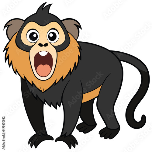 Dramatic howler monkey cartoon illustration on white background