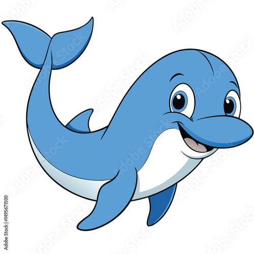 Cartoon smiling sei whale on white background