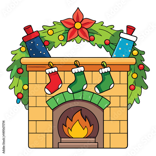 Christmas Fireplace Stockings Presents Cozy