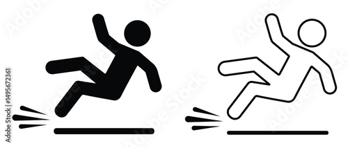 Slippery floor road vector icon on white background. Fall falling danger accident eps vector sign.Falling person pictogram. vector illustration.