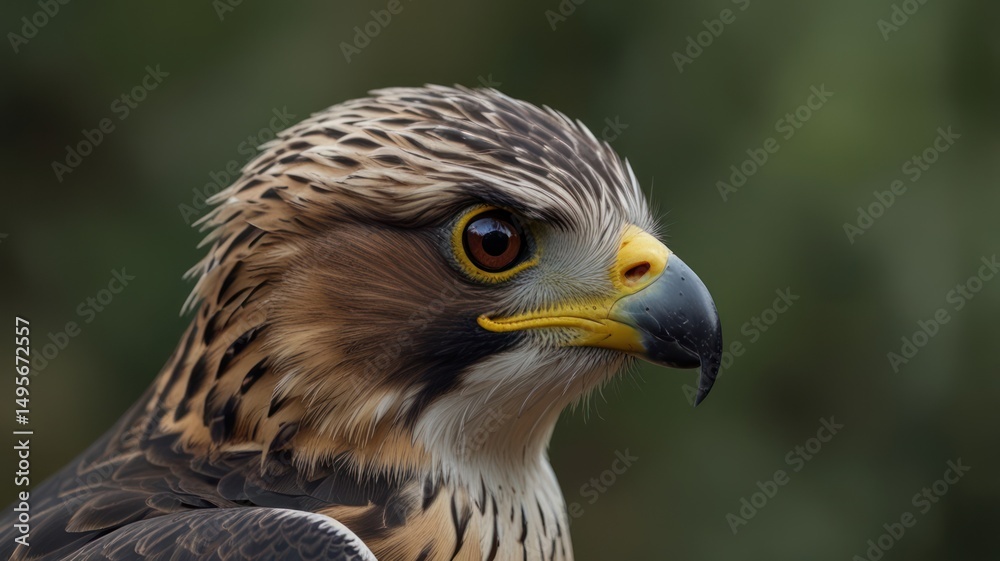 Close-up of hawk, forest background, wildlife portrait, nature photography Close-up of hawk, forest background, wildlife portrait, nature photography