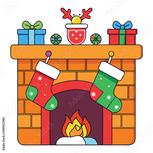 Christmas Fireplace Stockings Gifts Festive