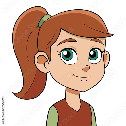 Cartoon girl with side ponytail on white background
