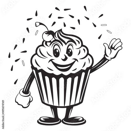 Happy Cupcake Mascot Cartoon Character