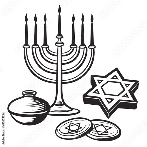 Hanukkah Symbols Menorah Star Dreidel