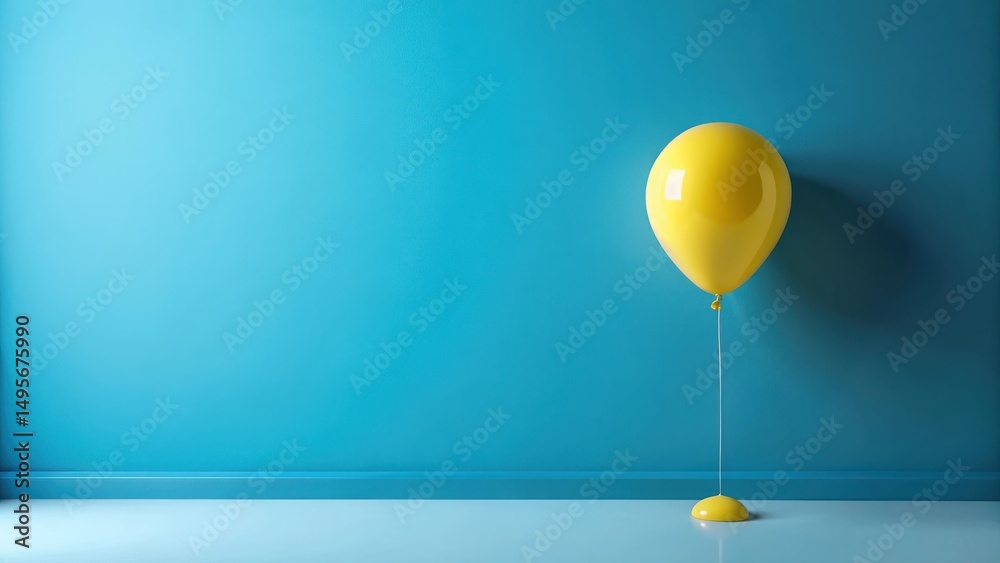 A Single Yellow Balloon Against a Teal Wall in a Minimalist Room Setting