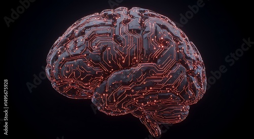 AI Brain Concept Made of Circuit Board Patterns and Glowing Nodes Generative AI

