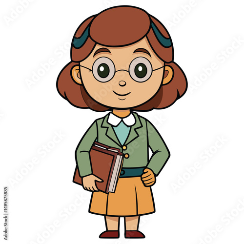 Cartoon librarian girl illustration on white background