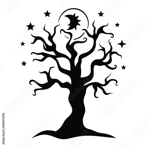 Spooky Tree Moon Stars Silhouette