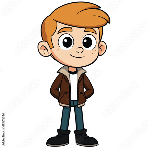 Cartoon boy in leather jacket vector illustration