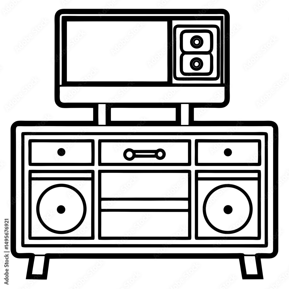 Retro TV Stand & Boombox Vector on White Retro TV Stand & Boombox Vector on White