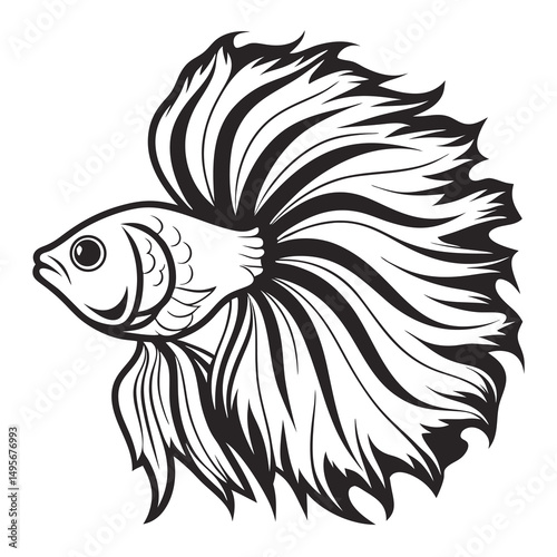 Beautiful Betta Fish Outline Art