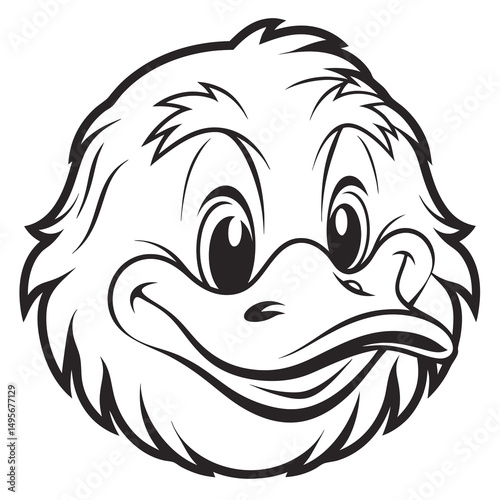 Happy Duck Face Cartoon Outline