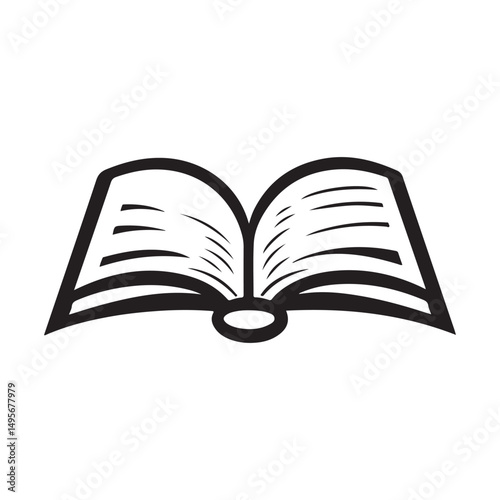 A simple open book illustration in black and white.
