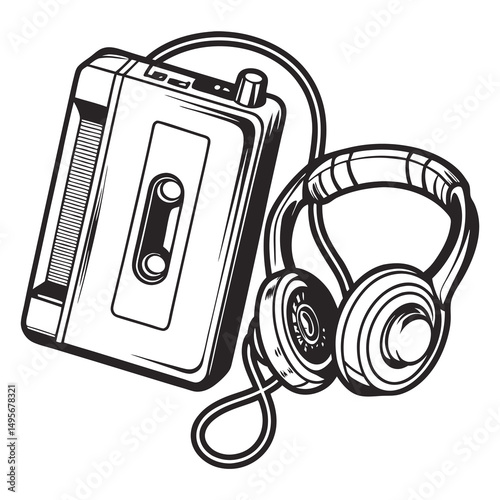 Retro Cassette Player Headphones Music