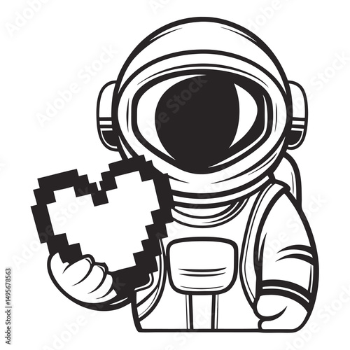 Astronaut Holding Pixel Heart Space