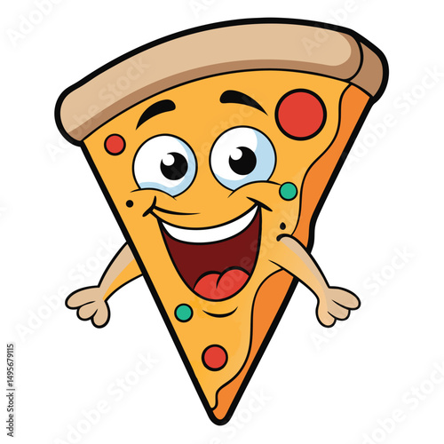 Happy Smiling Pizza Slice Cartoon