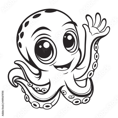 Cute Happy Octopus Waving Tentacles