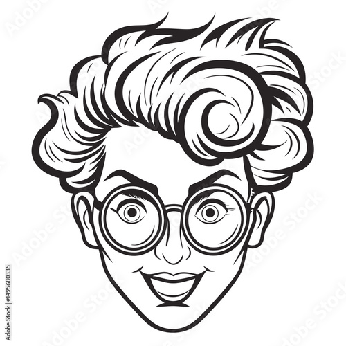 Smiling Woman Curly Hair Glasses