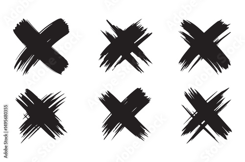 Brush Strokes X Mark Icons Set, Featuring Bold Strokes in X Shape