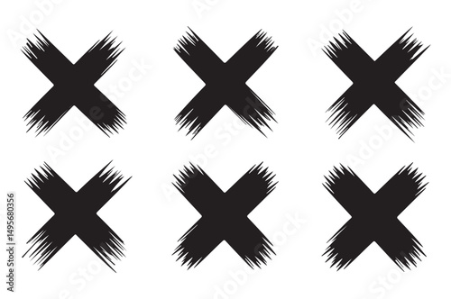 Brush Strokes X Mark Icons Set, Featuring Bold Strokes in X Shape