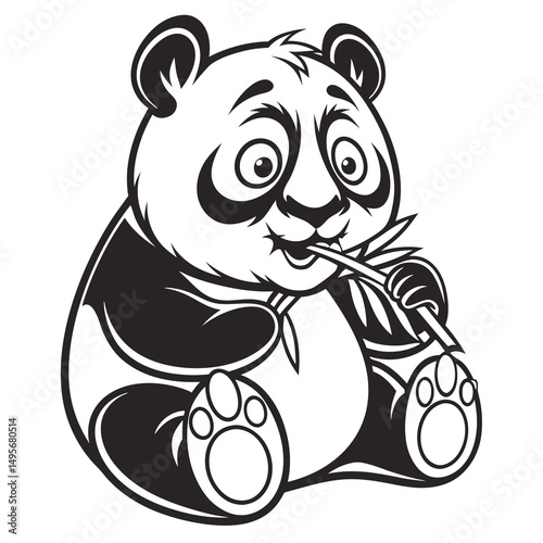 Cute Panda Bear Eating Bamboo