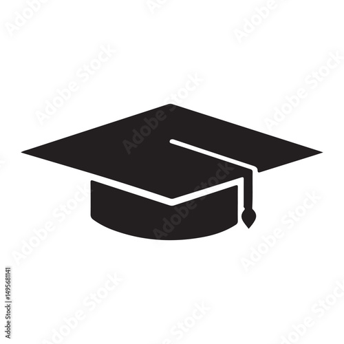 A graduation cap illustrated in a simple, black silhouette.
