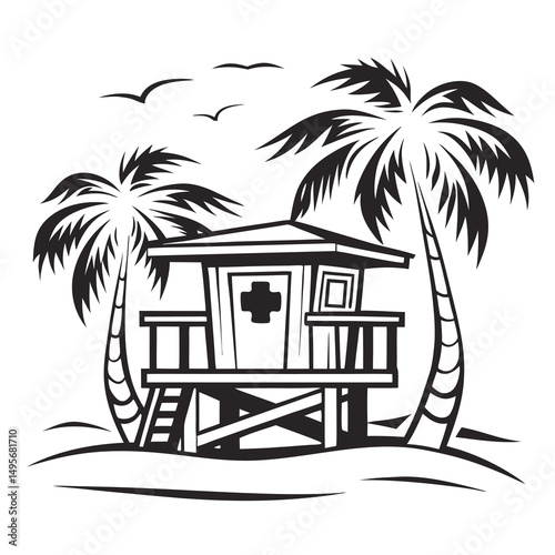 Lifeguard Hut Palm Trees Beach