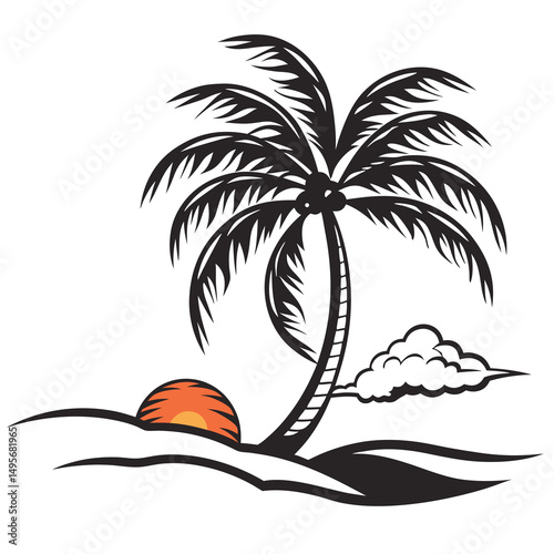 Tropical Sunset Palm Tree Island