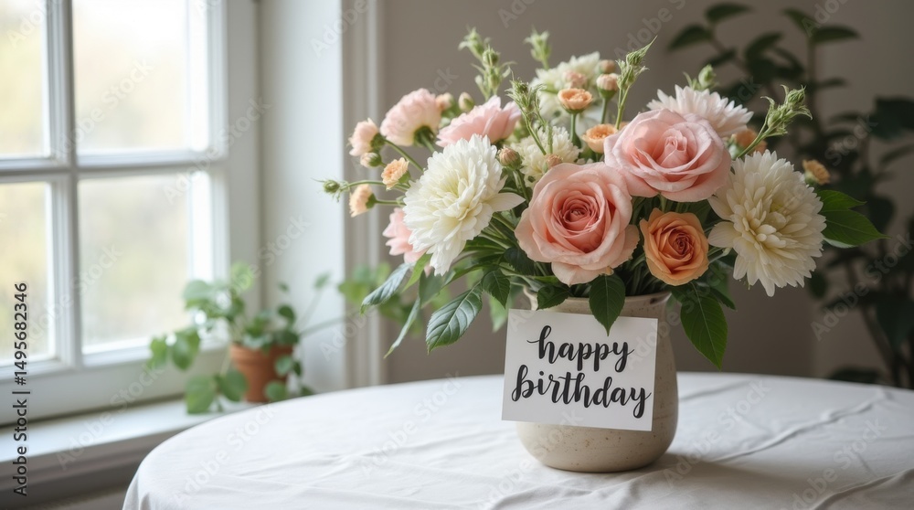 Obraz premium Pastel Birthday Bouquet Roses, Lisianthus & Billy Balls