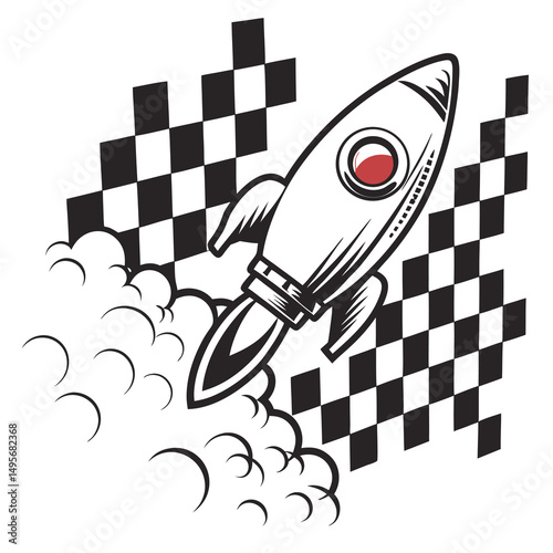 Swooshing Rocket Pixel Checkerboard Art